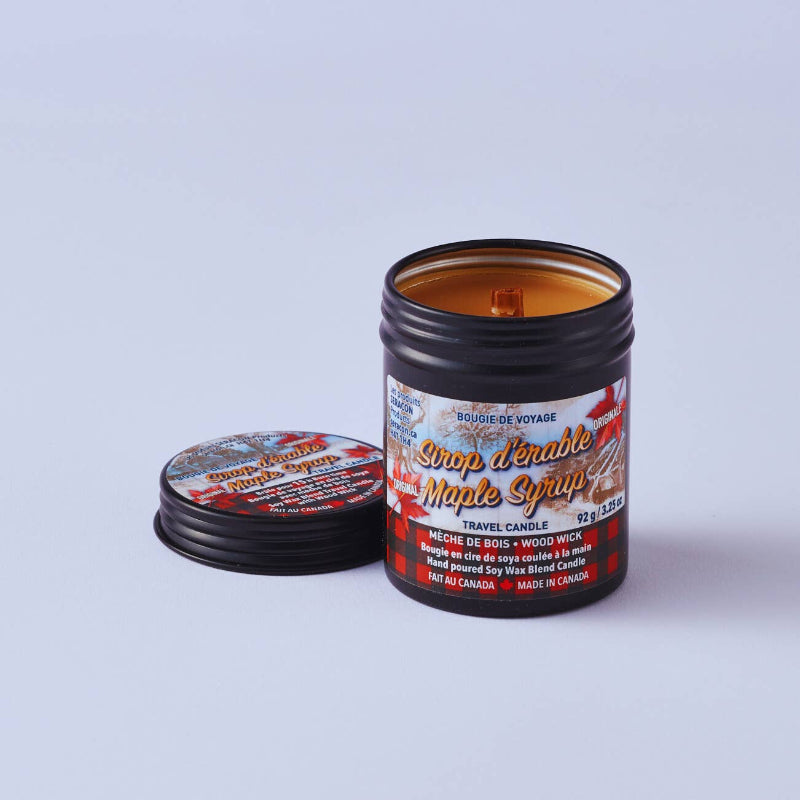 Seracon Maple Syrup Candle in Mini Travel Tin With A Wooden Wick