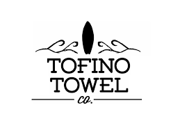 Tofino Towel logo, black text with embelishments 