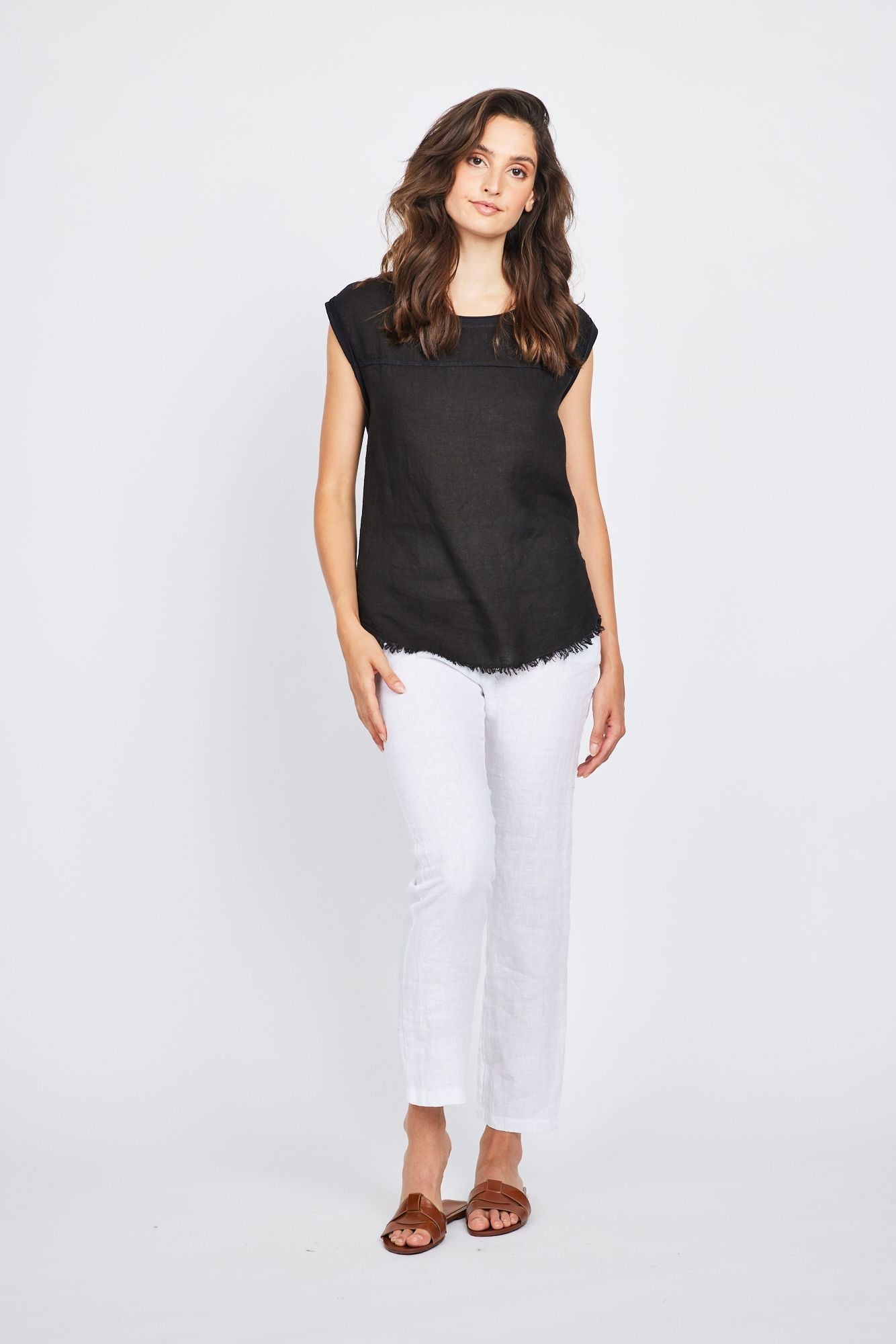 Pistache Pull-On Linen Straight Pant