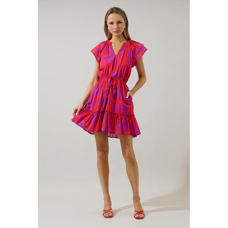 Sugarlips Arona Floral Baden Ruffle Mini Dress