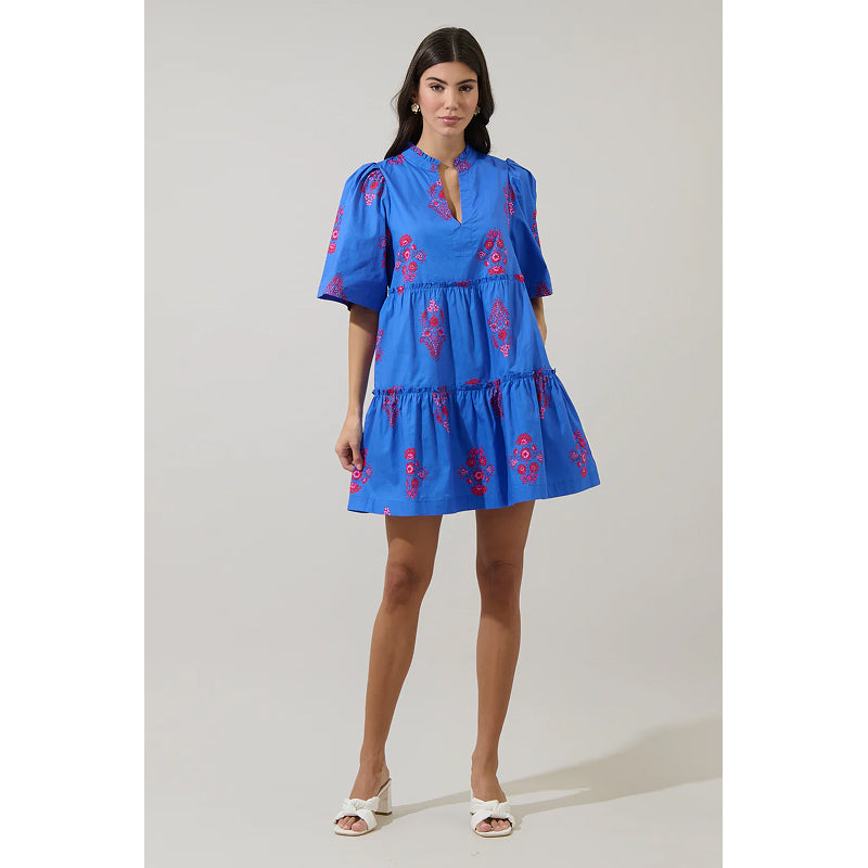 Sugarlips Shayna Floral Dixie Split Neck Shift Dress
