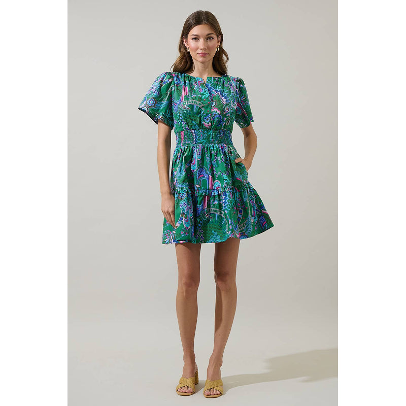 Sugarlips Vesper Floral Aylin Smocked Mini Dress