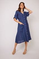 Pistache Button Down Linen Dress with Pockets
